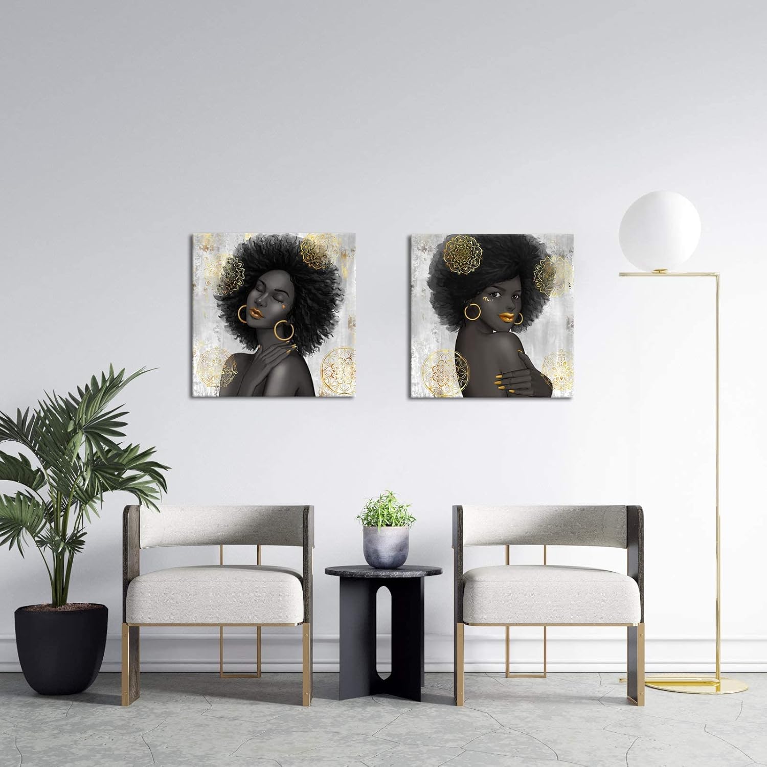 Black Woman with Gold Lip Canvas Wall Art B296