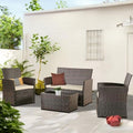 Gray Wicker 4 Pieces Sectional Sofa Set with Table and Loveseat J86121