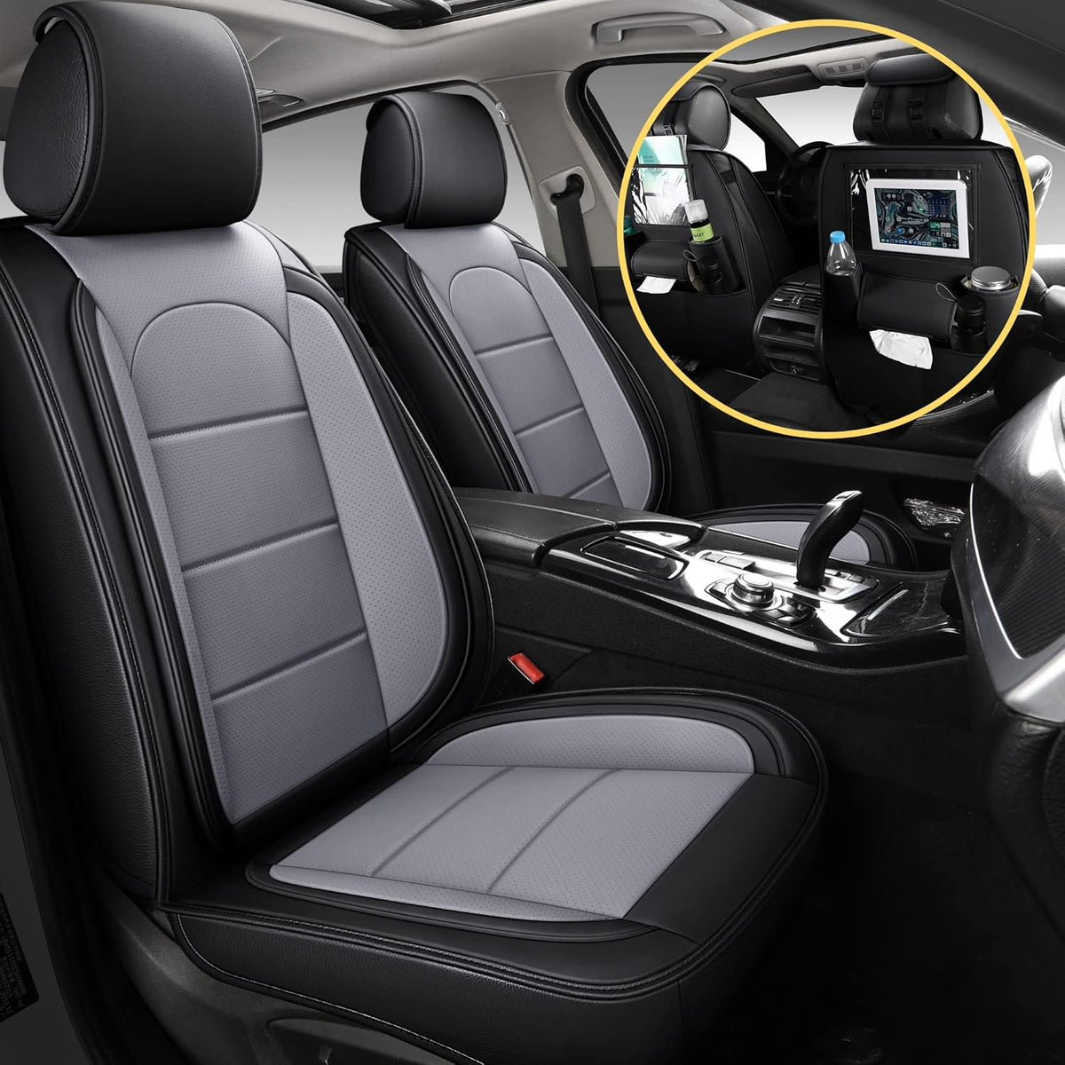 Black&Grey Leather Car Seat Covers Full Set H978895
