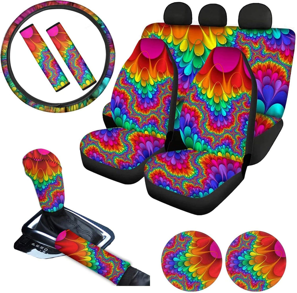 Pink Car Seat Cushion Full Set Steering Wheel Cover Seat Belt Pads Cupholder Coasters Gear Knob Handrake Covers M71266
