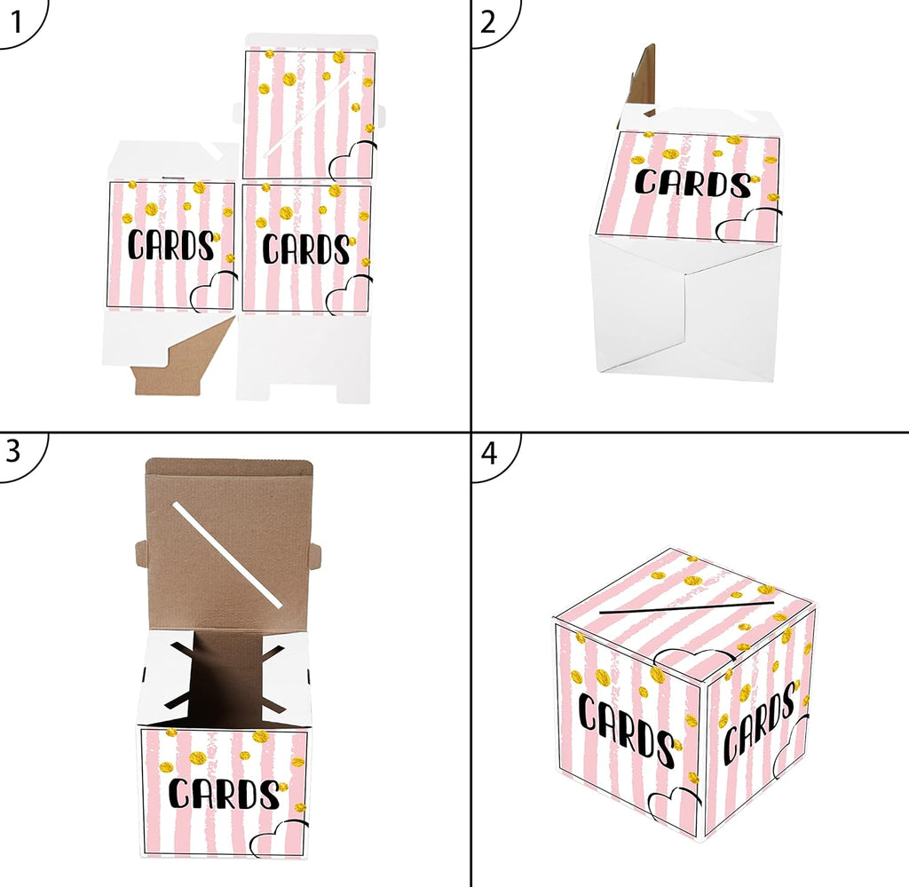 Pink and Golden Card Box Gift or Money Box Holder for Wedding, 1 Set G17723