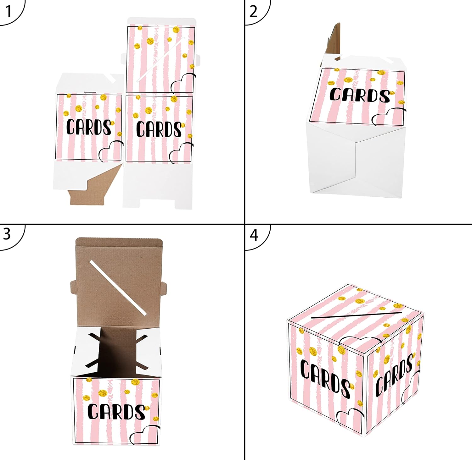 Pink and Golden Card Box Gift or Money Box Holder for Wedding, 1 Set G17723