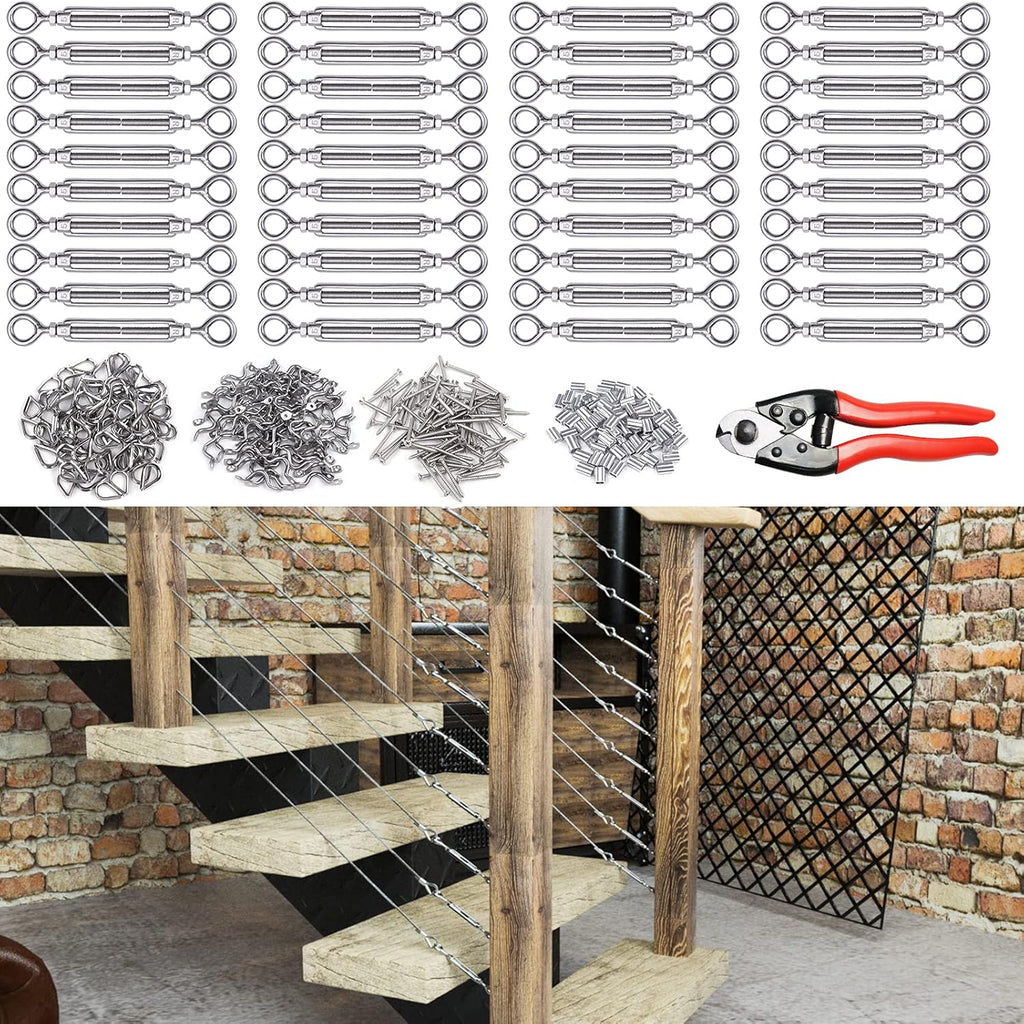 40 Set 1/8 Cable Railing Kit Heavy Duty Turnbuckle M5 Eye to Eye Stainless Steel Angle Adjustable T3254