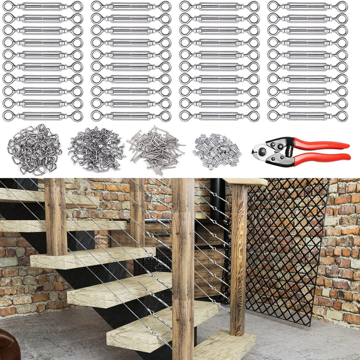 40 Set 1/8 Cable Railing Kit Heavy Duty Turnbuckle M5 Eye to Eye Stainless Steel Angle Adjustable T3254