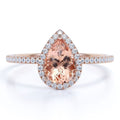 1.75 Carat Pear Cut Lab Created Morganite and Moissanite Halo Engagement Ring in 18K Rose Gold Plating over Silver H954297