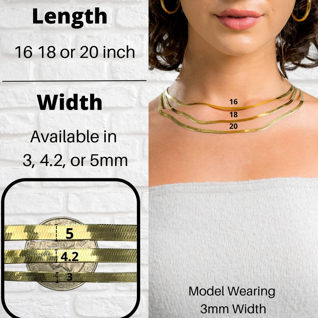 Gold Herringbone Chain Necklace 18 inch Choker A336173
