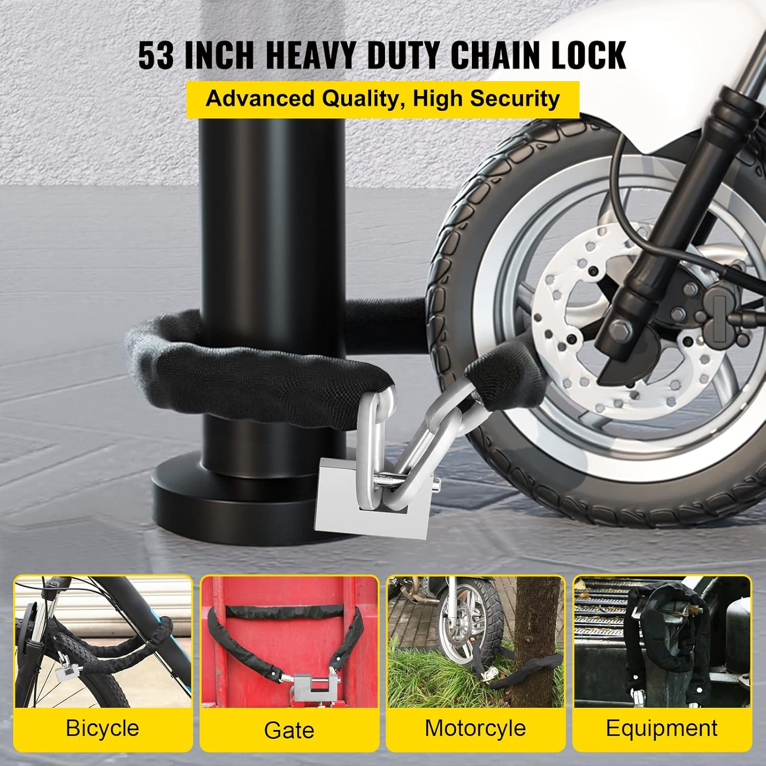 Heavy Duty Case-Hardened Chain and Lock Kit with 3 Keys I195935