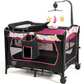 Pink Convertible Portable Baby Playard with Music Box Wheel and Brakes C84357