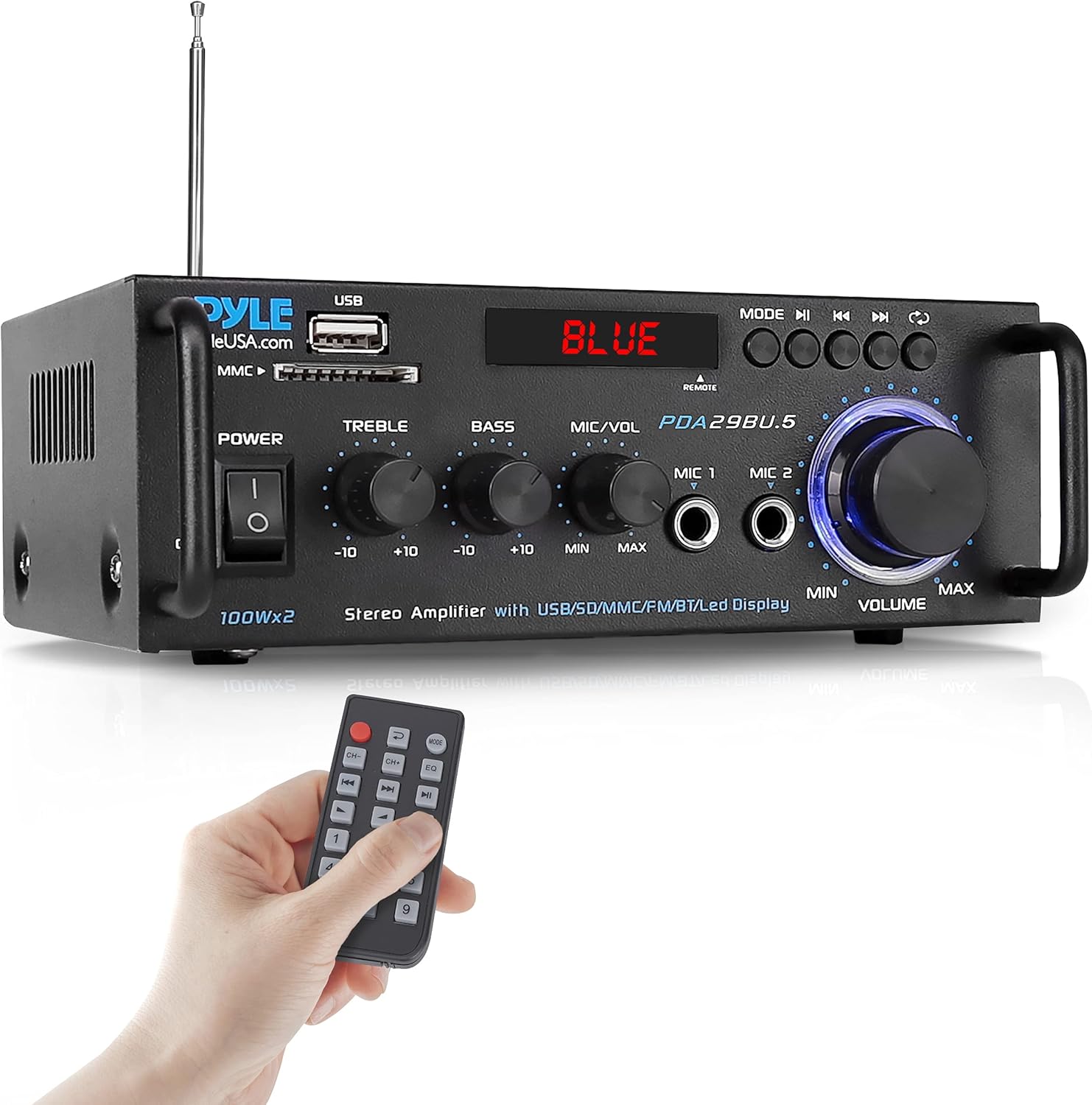200W 2 Channel Bluetooth Stereo Power Amplifier with FM Radio, Pack of 2 V209