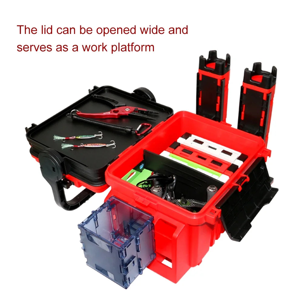 Fishing Box Case with Bottle Holder and Rod Stand Tubes L394