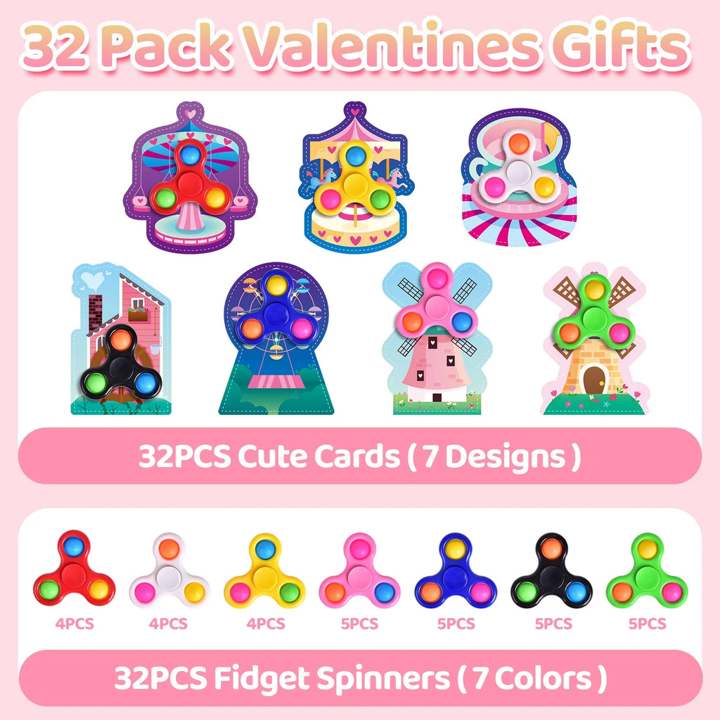 28 Packs Valentines Cards with Fidget Spinner X866060