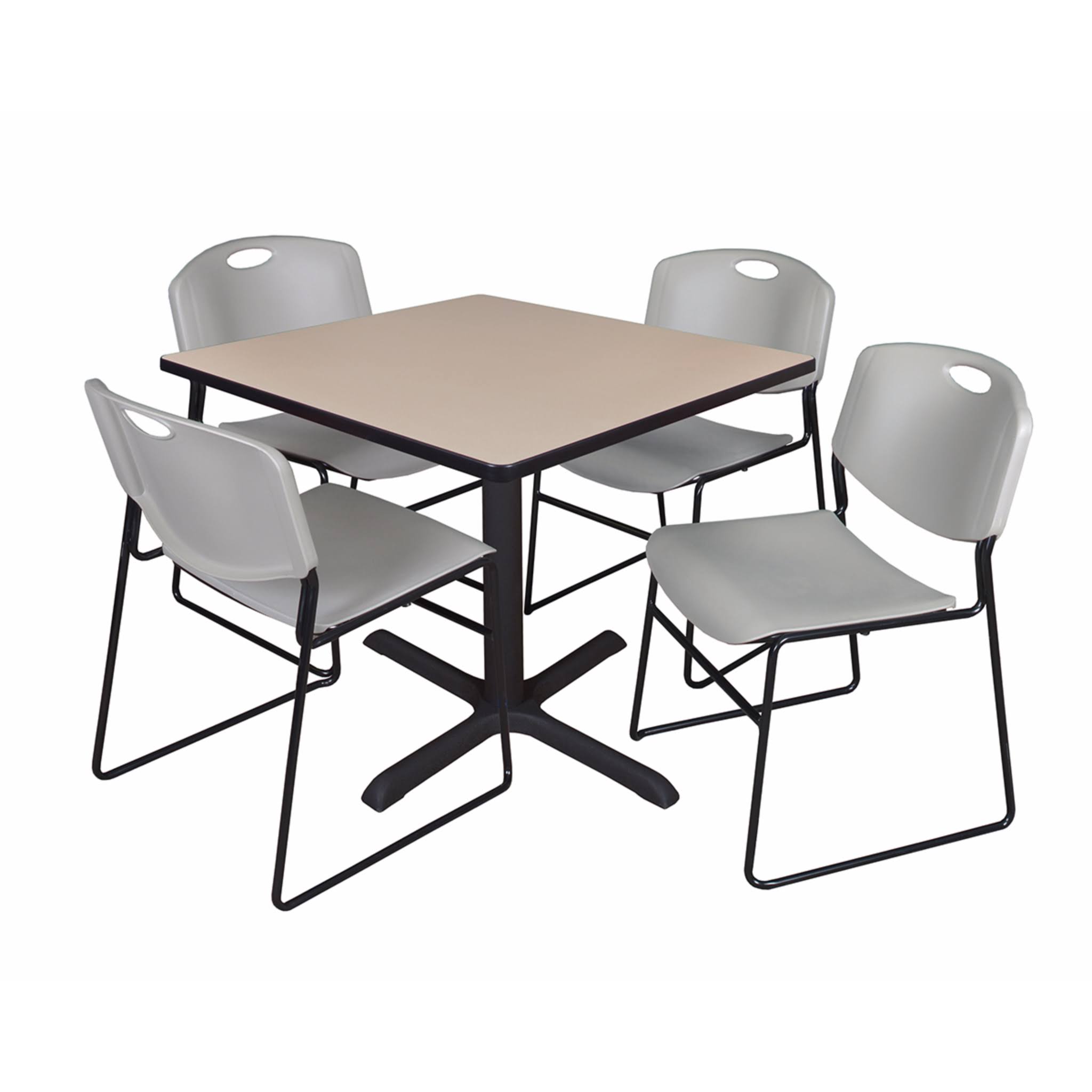 Beige Square Breakroom Table with 4 Black Stack Chairs O6618