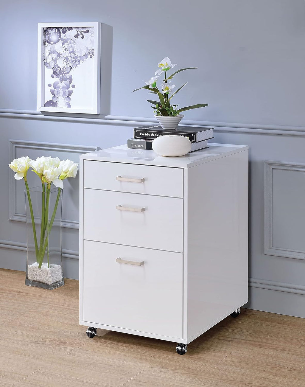 File Cabinet with 3 Drawers and Caster Wheels, 18" x 22" x 28"H N132428
