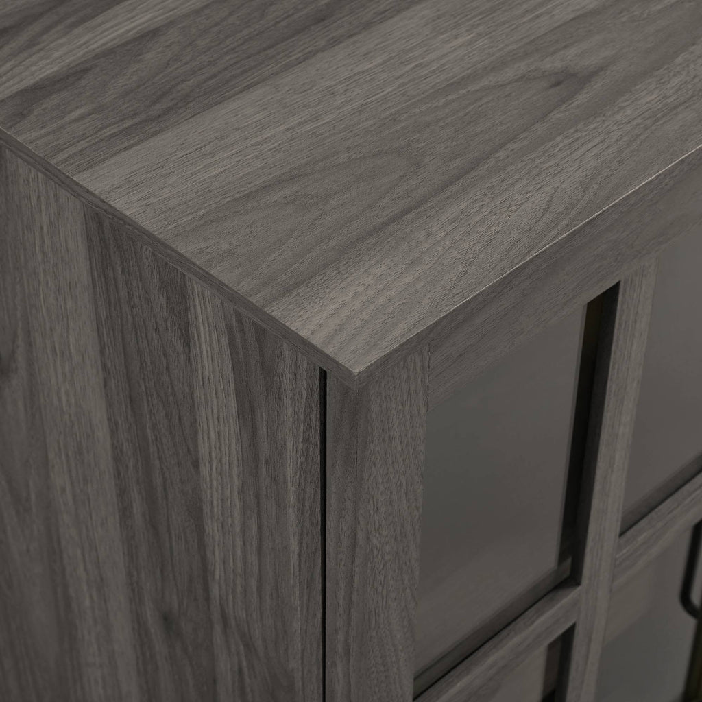 Gray Sliding Window Pane Door Bar Cabinet J6354