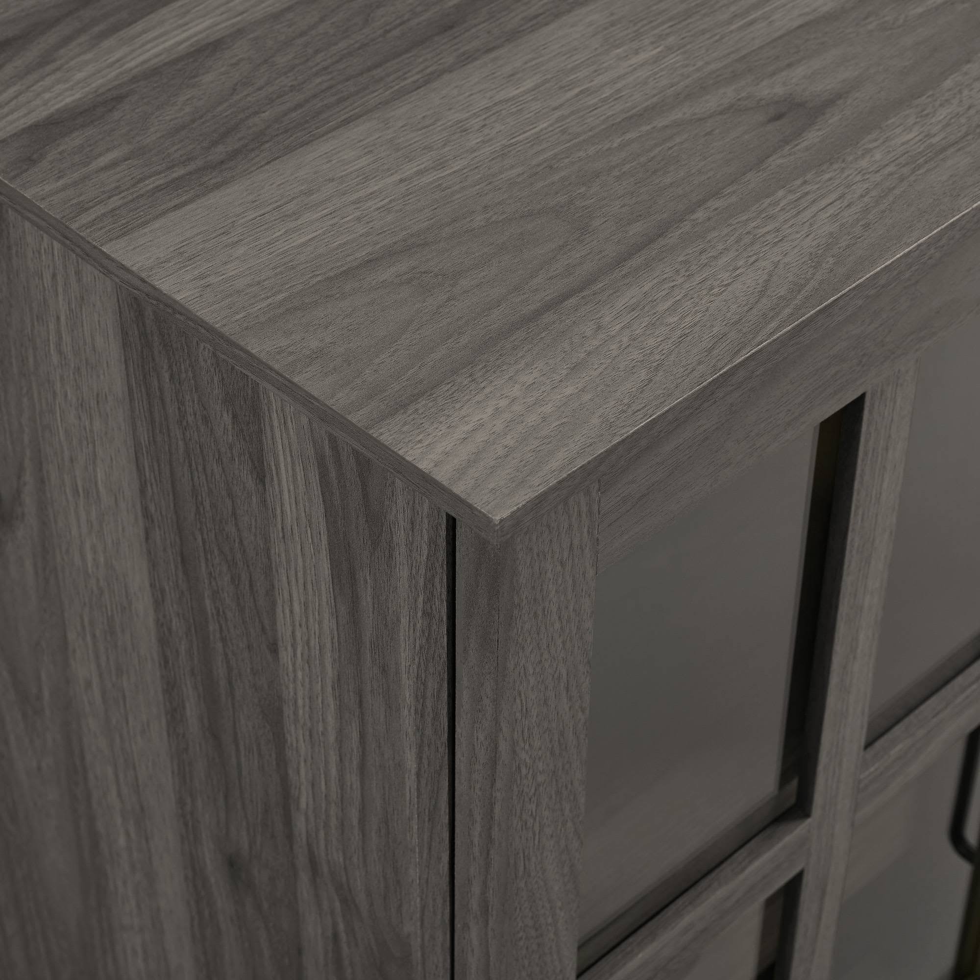 Gray Sliding Window Pane Door Bar Cabinet J6354
