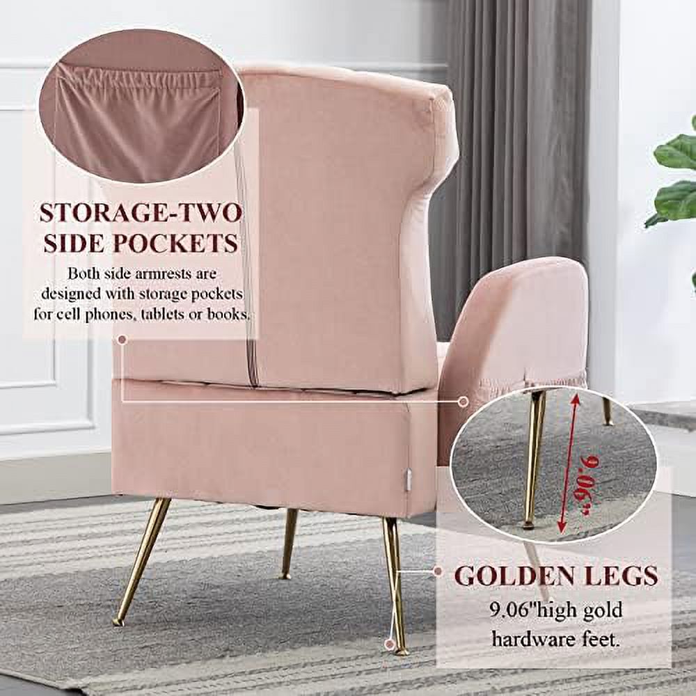 Brown Velvet Wing Back Accent Chair with Metal Gold Legs L169102