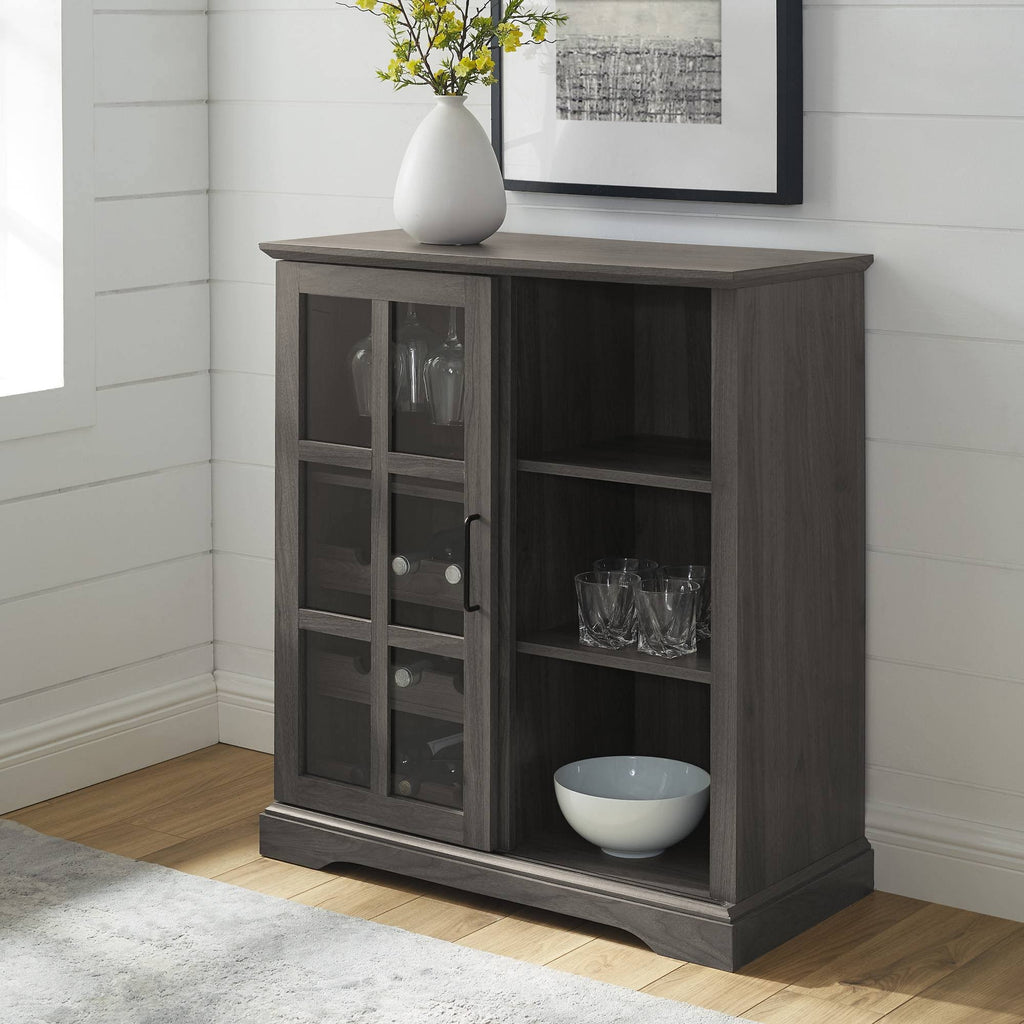 Gray Sliding Window Pane Door Bar Cabinet J6354