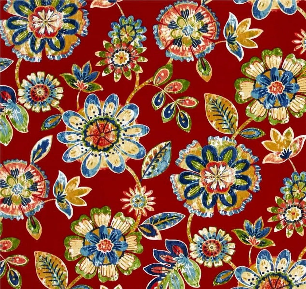 Cherry Red Floral Rectangular Outdoor Chaise Lounge Cushion with Ties and Hanger Loop A308521