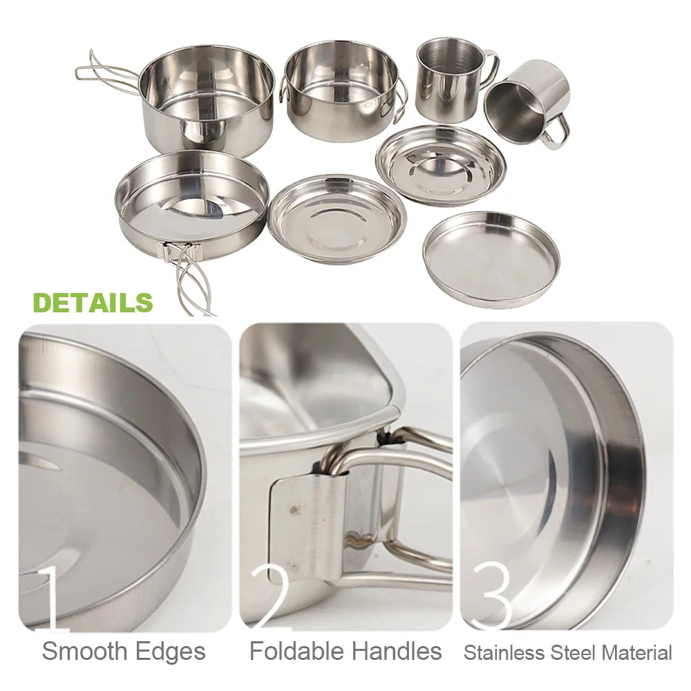 8PCS Stainless Steel Camping Cookware Set C394