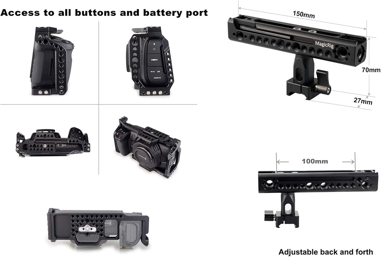 BMPCC 4K & 6K Cage with Rotating NATO Handle, T5 SSD Mount S71599