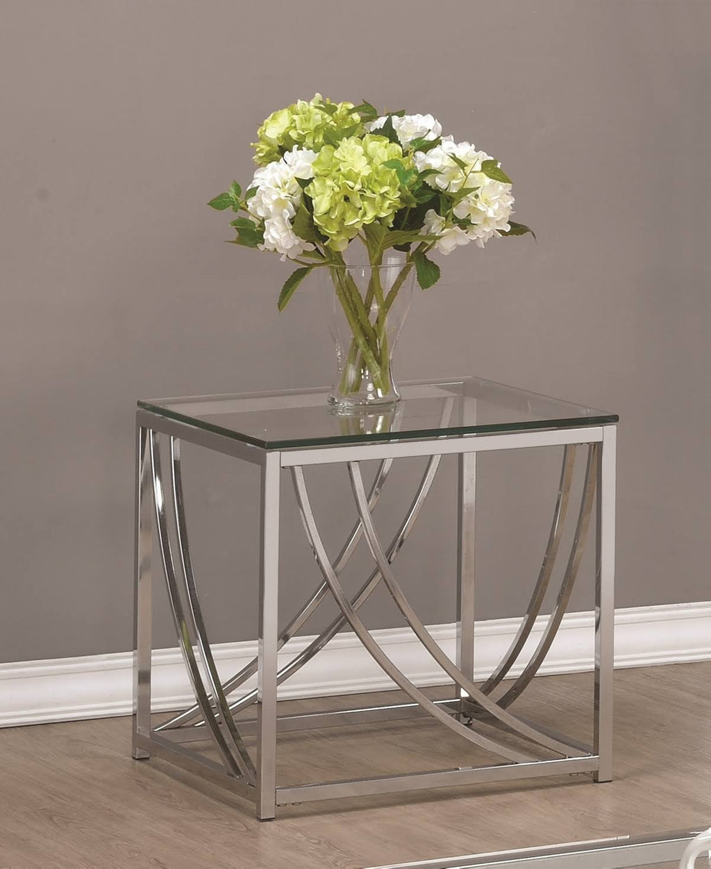 Silver Square End Table with Swoop Accents C849