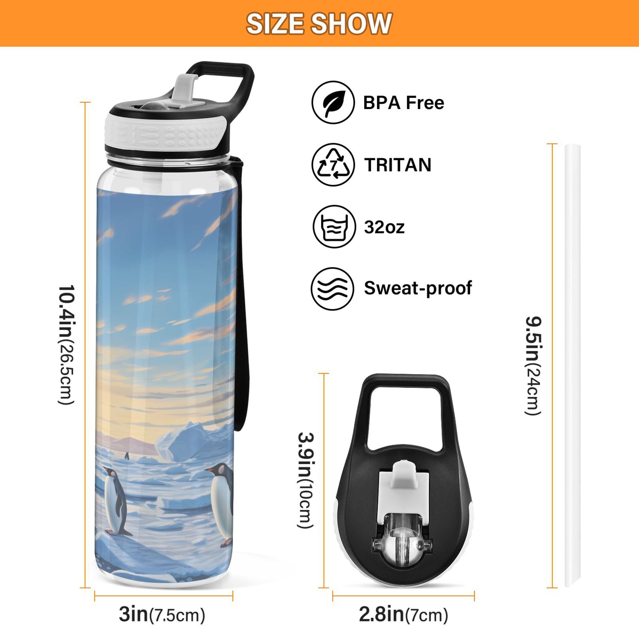 32oz Tritan Leakproof Clear Sports Water Bottle with Straw P64579