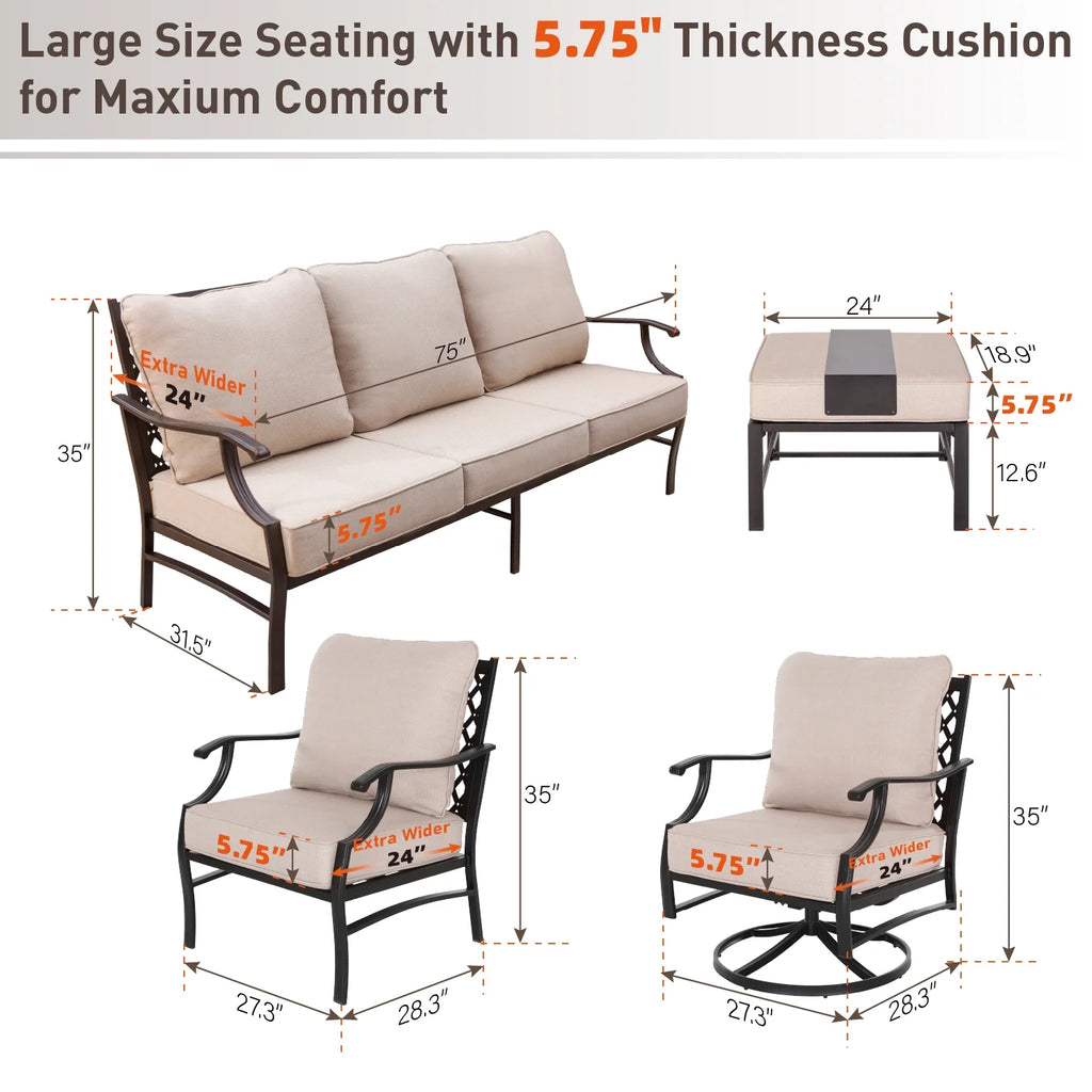 Beige 9-Seater Patio Conversation Set with Swivel Chair Sofa D341