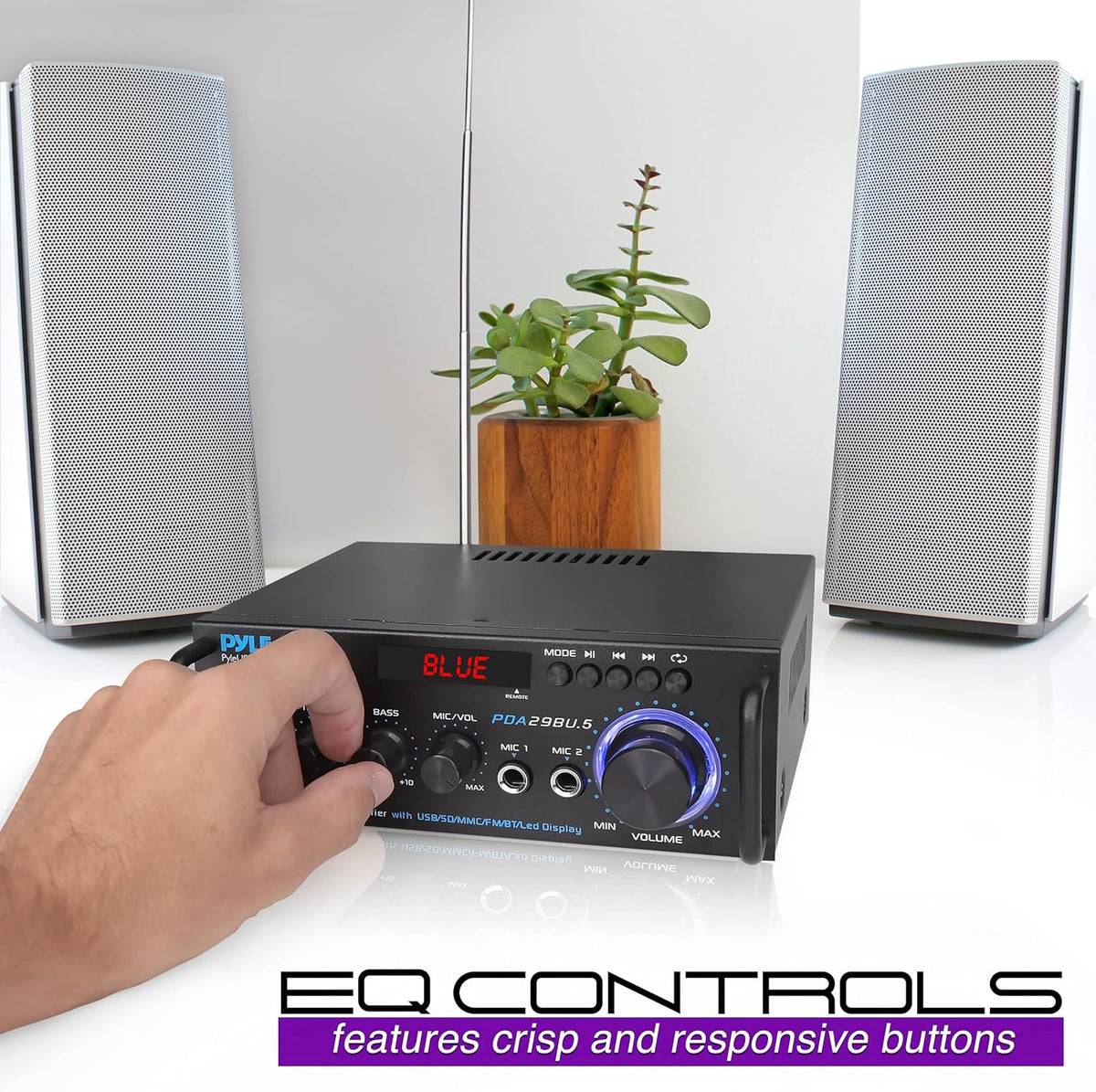 200W 2 Channel Bluetooth Stereo Power Amplifier with FM Radio, Pack of 2 V209