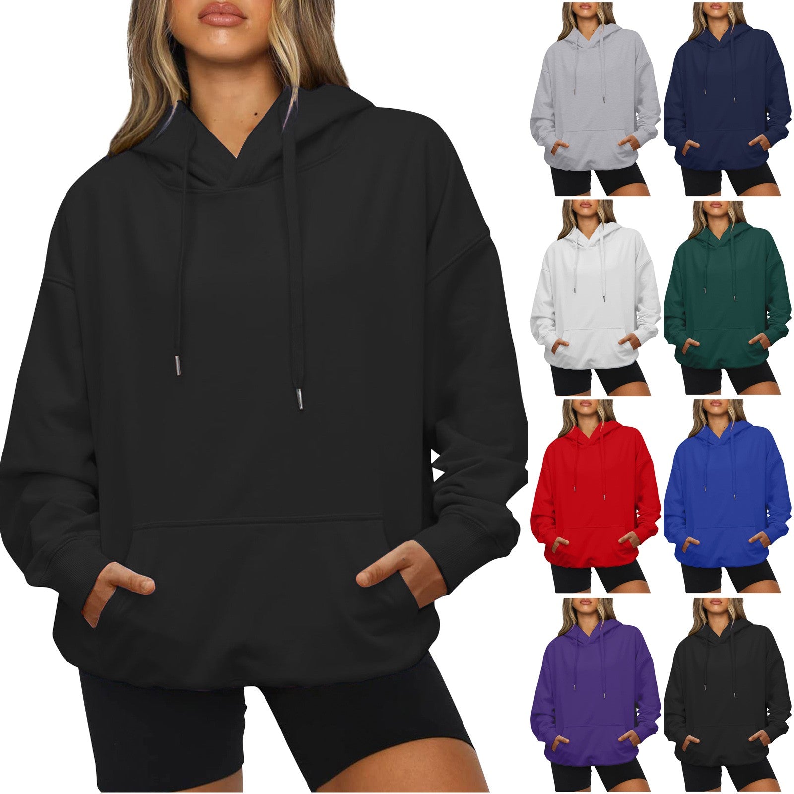 Khaki Oversized Fleece Hooded Sweatshirt with Pocket V10053