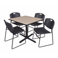Beige Square Breakroom Table with 4 Black Stack Chairs O6618