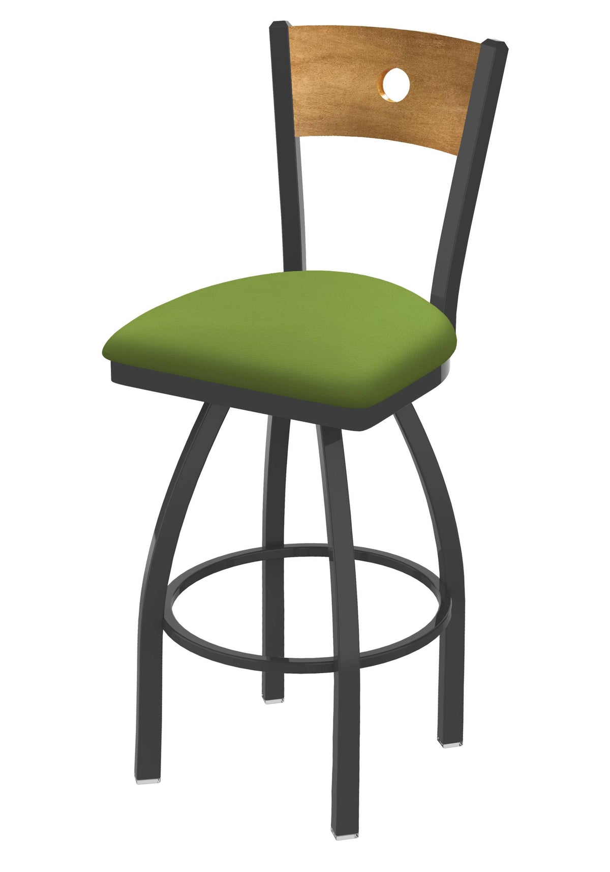 Swivel Counter Stool with Pewter Finish, Medium Back, Green Seat G264
