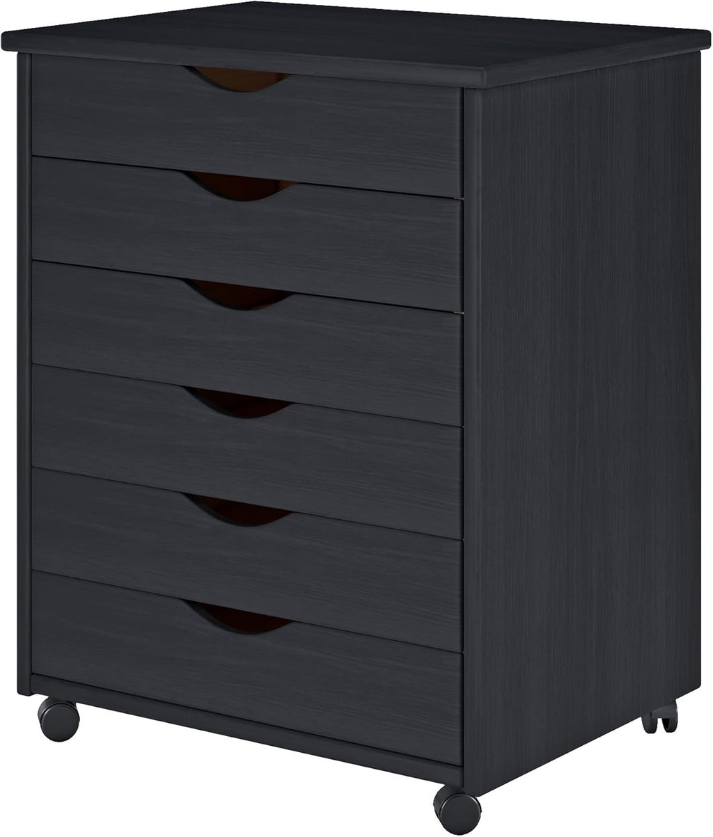 6 Drawer Roll Cart Solid Wood, Black Pack of 2 U75522
