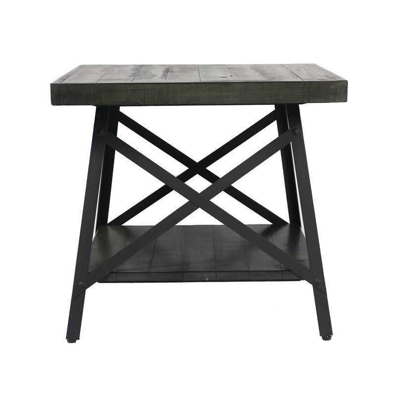 Antique Gray and Steel Gray Solid Wood Top End Table J208