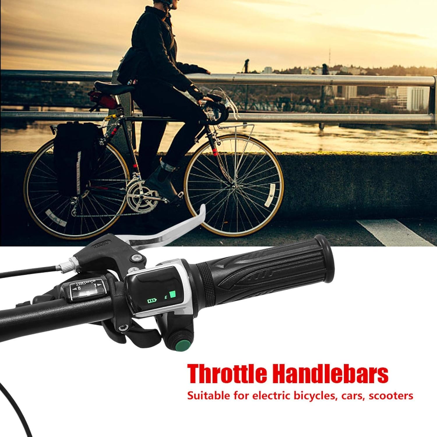 Electric Scooter Throttle Grip, 1 Pair Waterproof LCD Display Handlebar Grip W323727