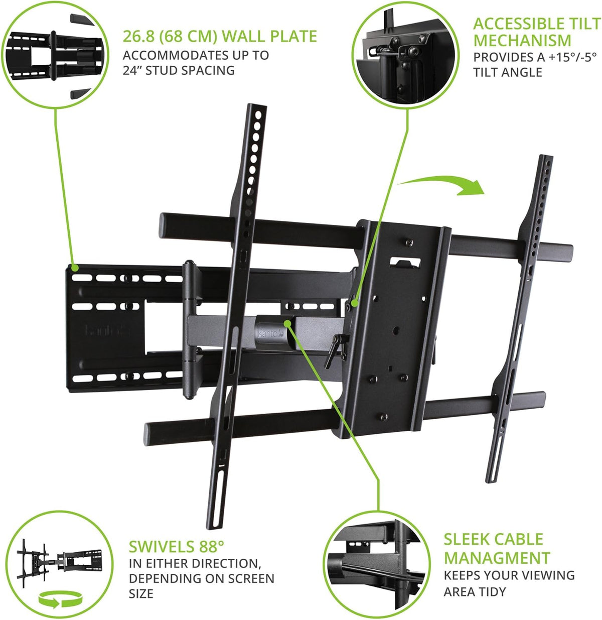 Full Motion Articulating TV Wall Mount for 40-inch to 90-inch TVs, Solid Steel Construction U17411