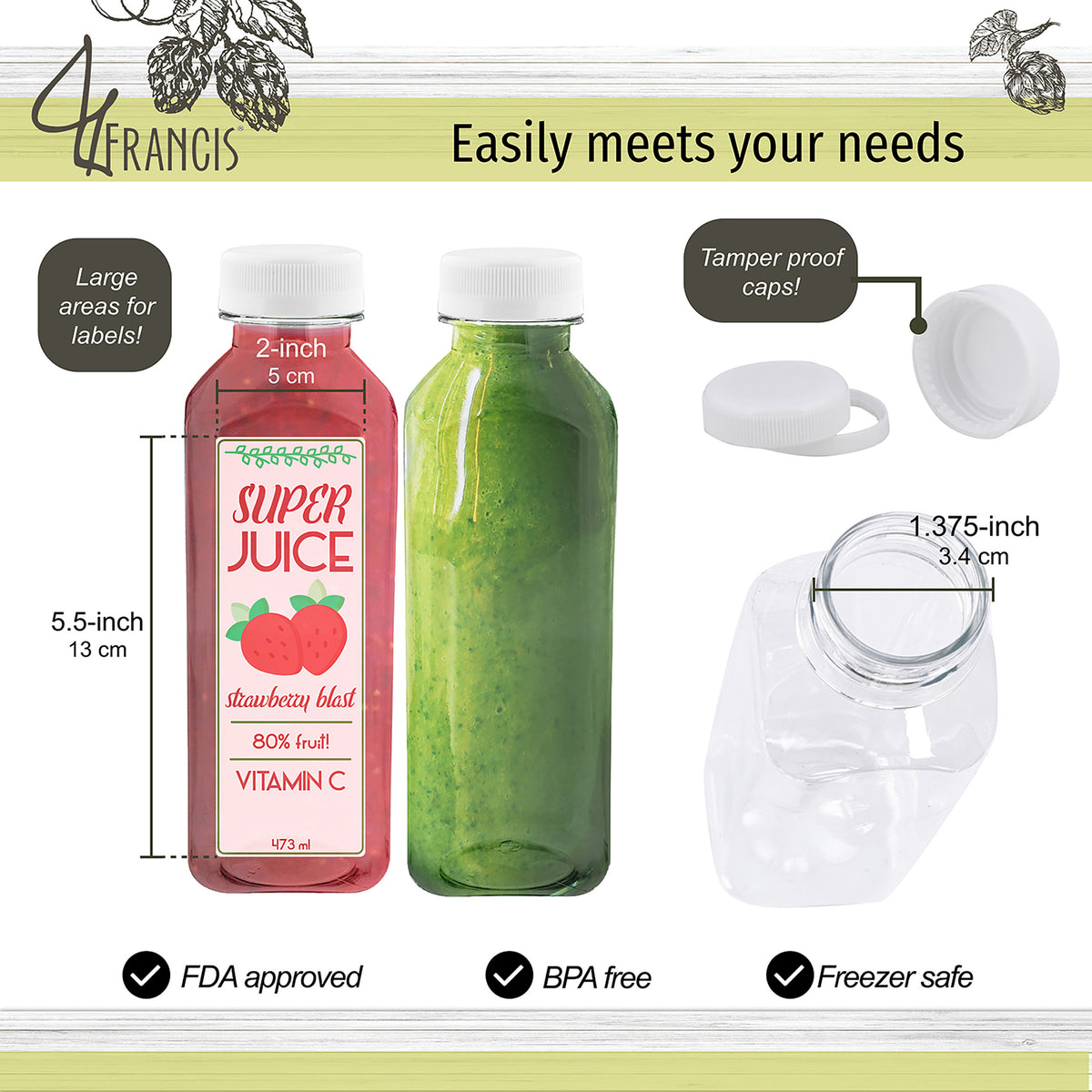 Plastic Juice Bottles with Caps in White - 35pk 16oz Bottles with Lids M465033