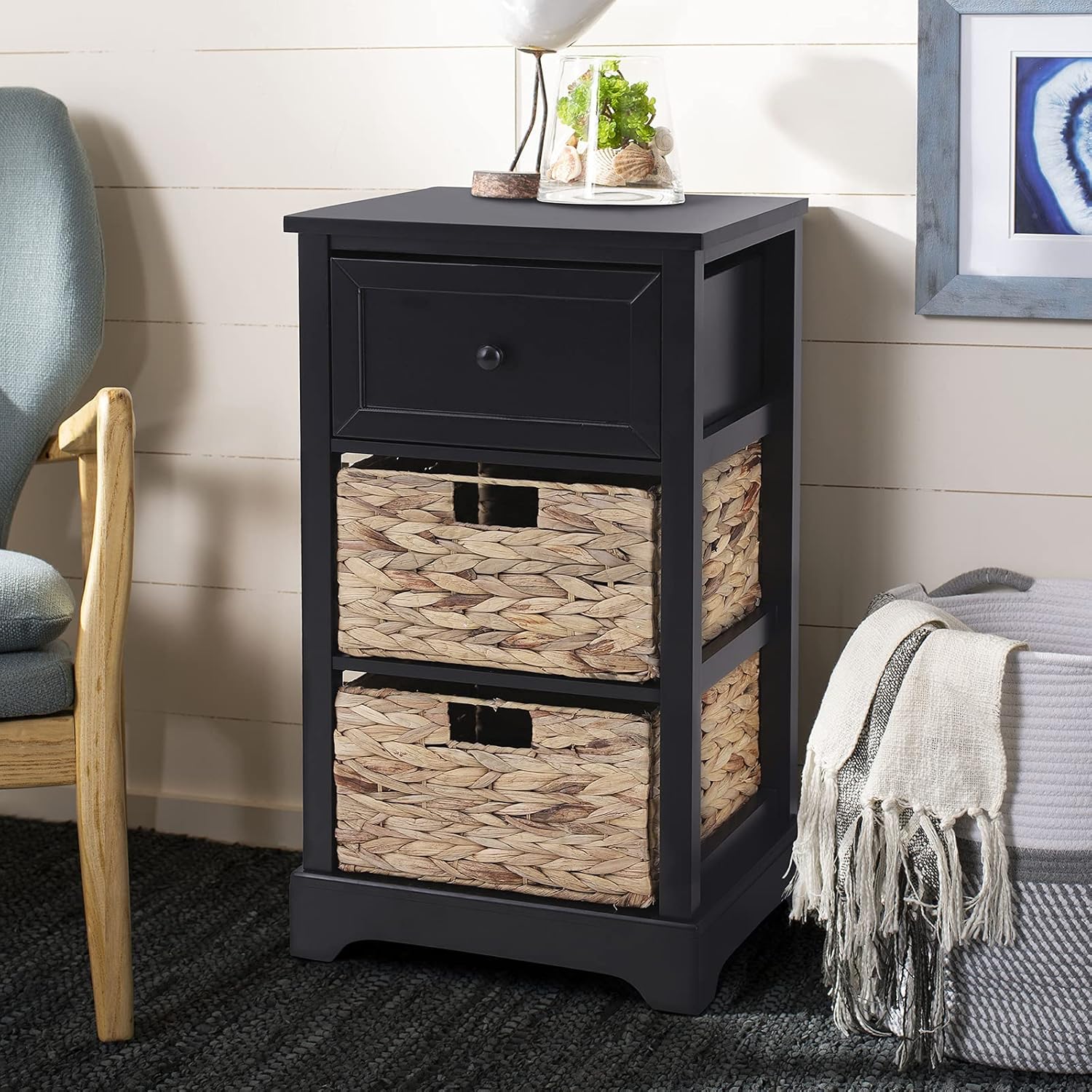 Black Storage Cabinet with 2 Drawers & 4 Removable Baskets X575