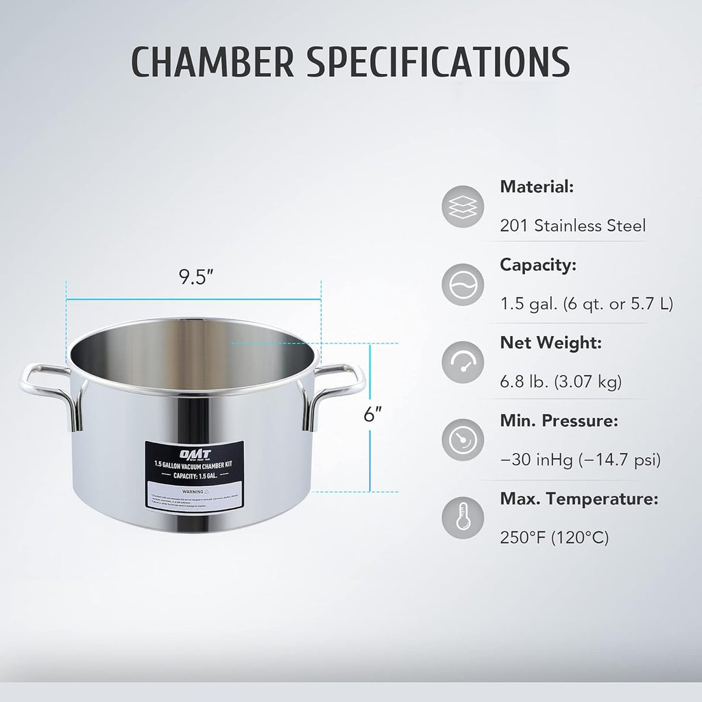 Vacuum Chamber Kit with 3.5cfm Pump, 1.5 Gallon, 38 Micron, 5.7L R4989