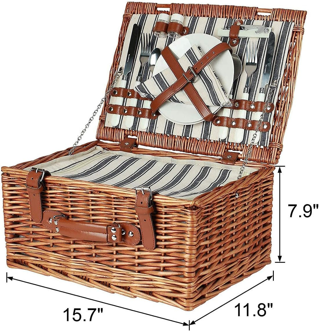 Wicker Picnic Basket Set with Insulated Cooler Bag and Cutlery Service Kit V663