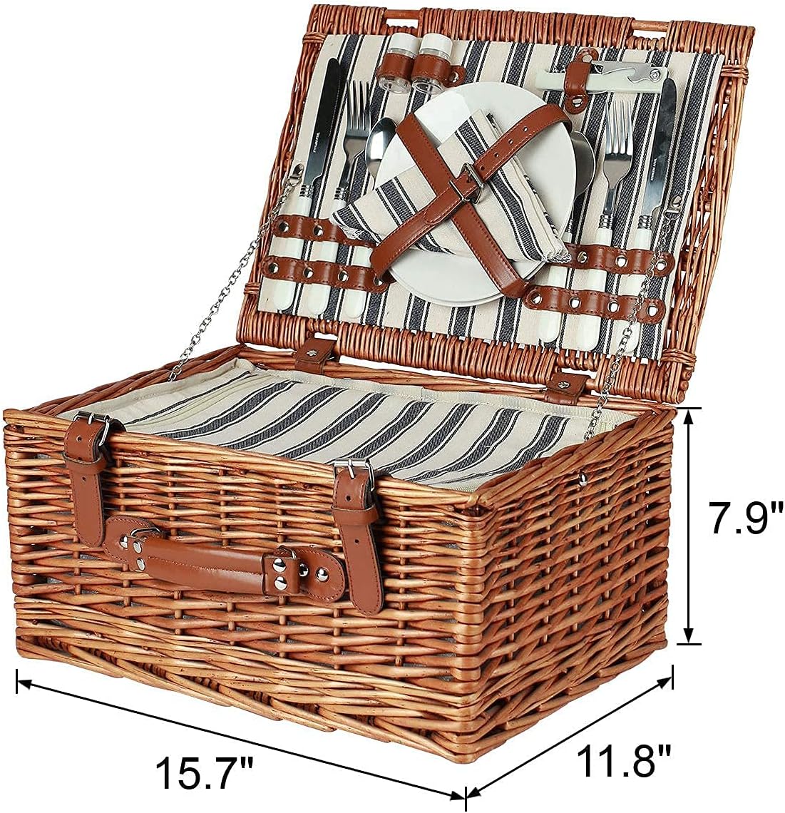 Wicker Picnic Basket Set with Insulated Cooler Bag and Cutlery Service Kit V663
