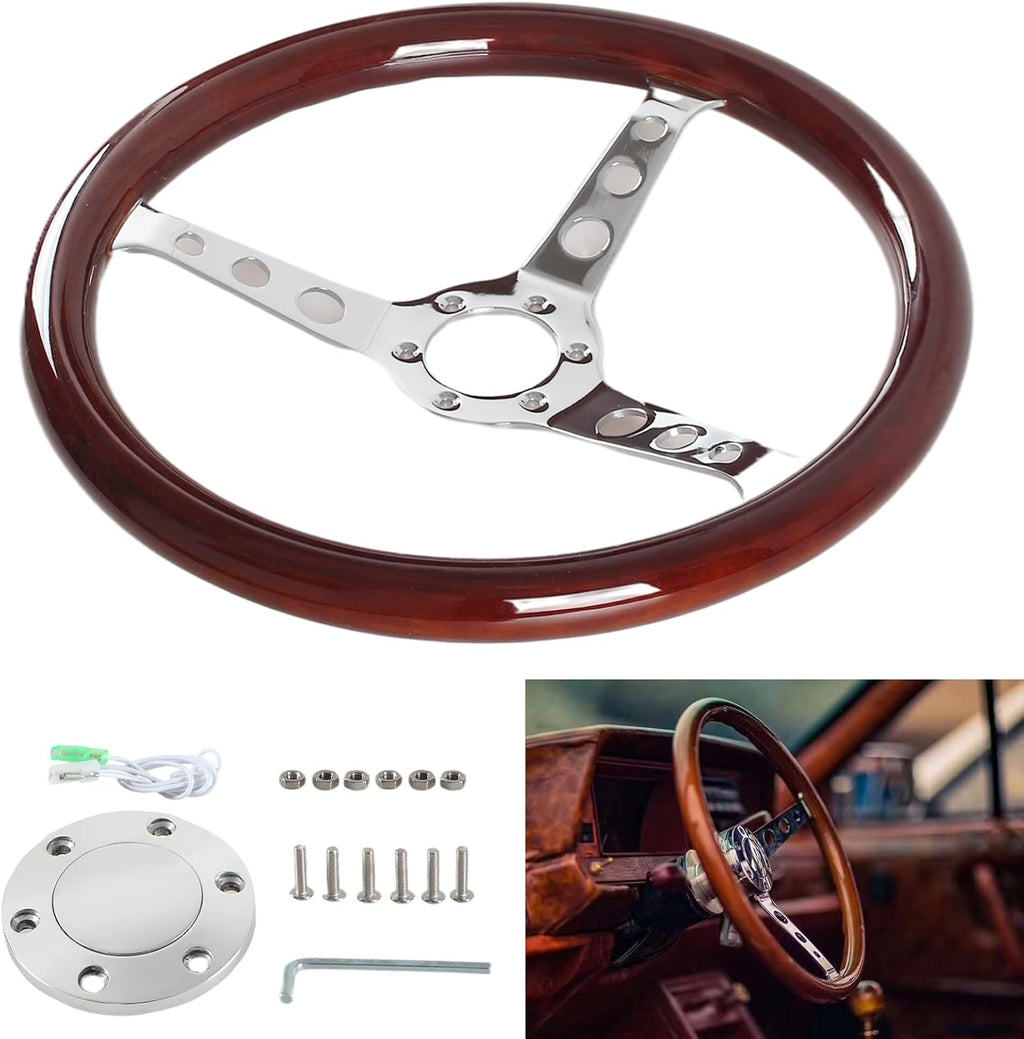 Classic Wood Grain Steering Wheel with Horn Button Kit M4794