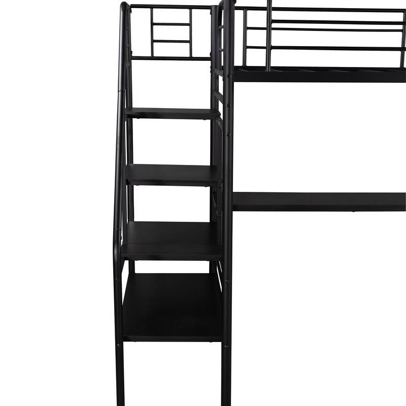 Black Twin Metal Loft Bed Frame with Desk R29124
