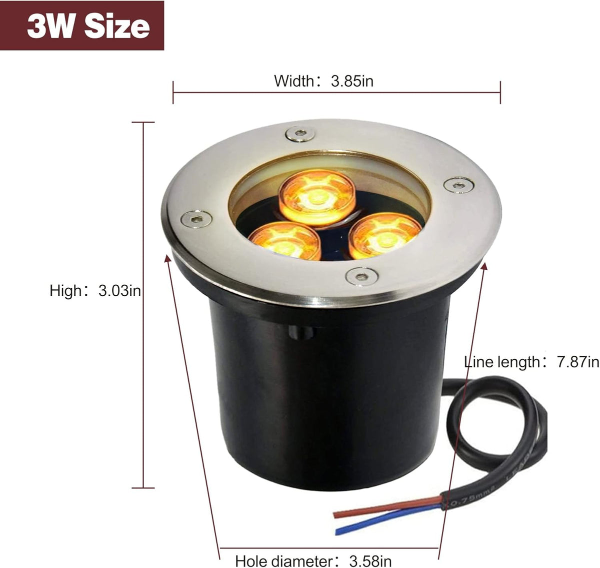 LED Buried Light 3W Warm White IP65 Outdoor Recessed 12V Garden Landscape Lighting (4 Packs) L9463
