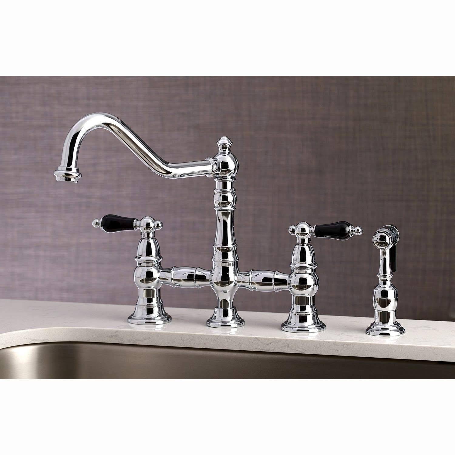 Brushed Nickel Bridge Kitchen Faucet with Brass Sprayer G37590