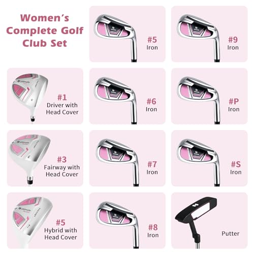 12 Pieces Women’s Complete Golf Club Set Right Hand with Portable Golf Cart Bag D915