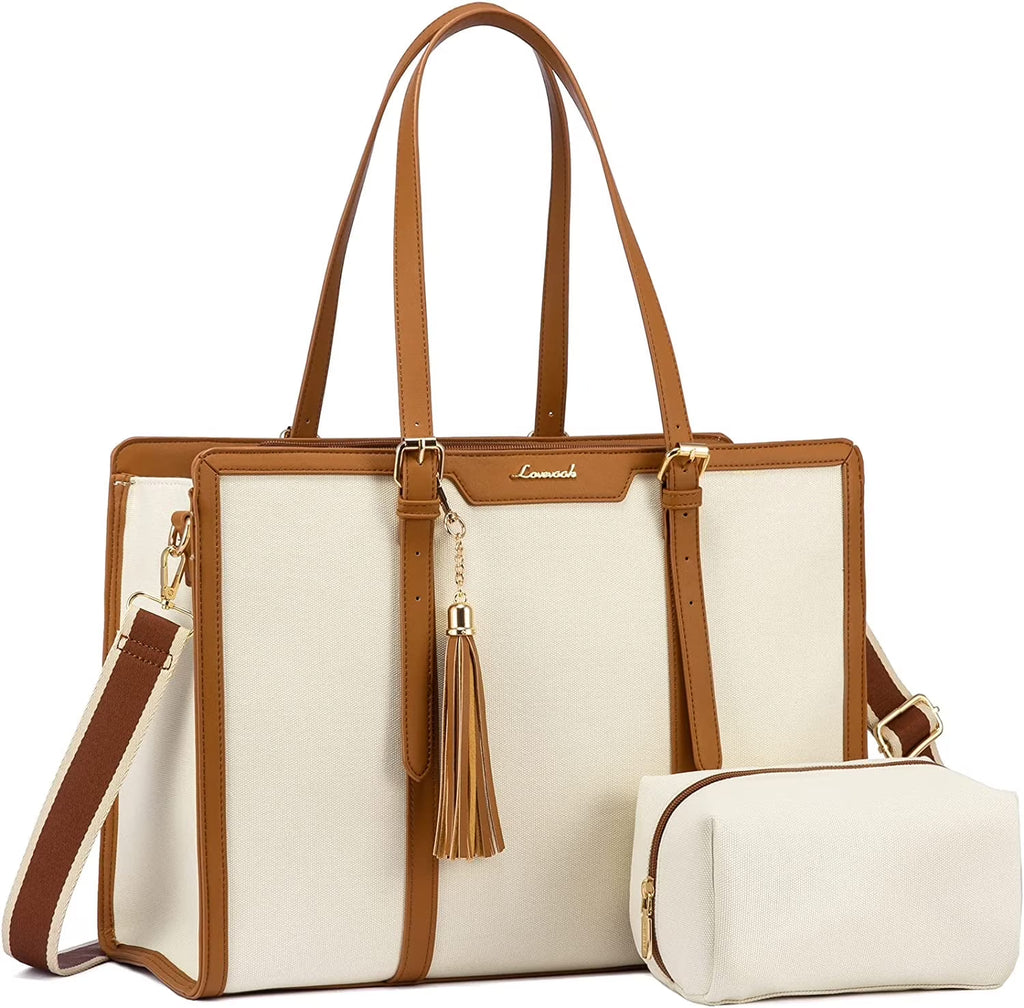 15.6 inch Canvas Laptop Tote Bag with Clutch Purse R114568