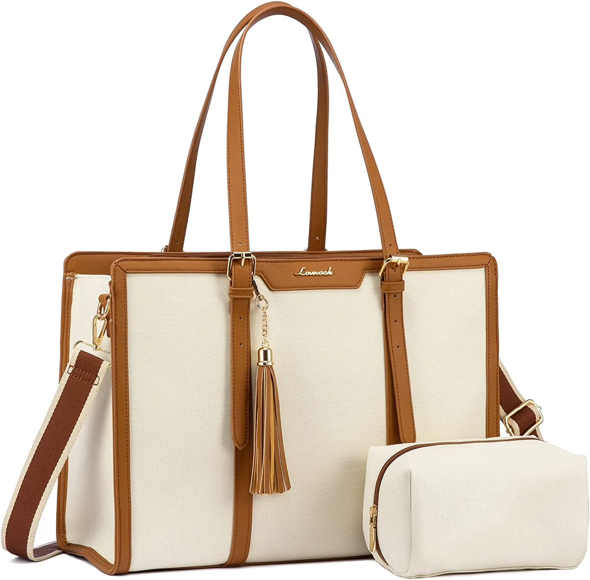 15.6 inch Canvas Laptop Tote Bag with Clutch Purse R114568