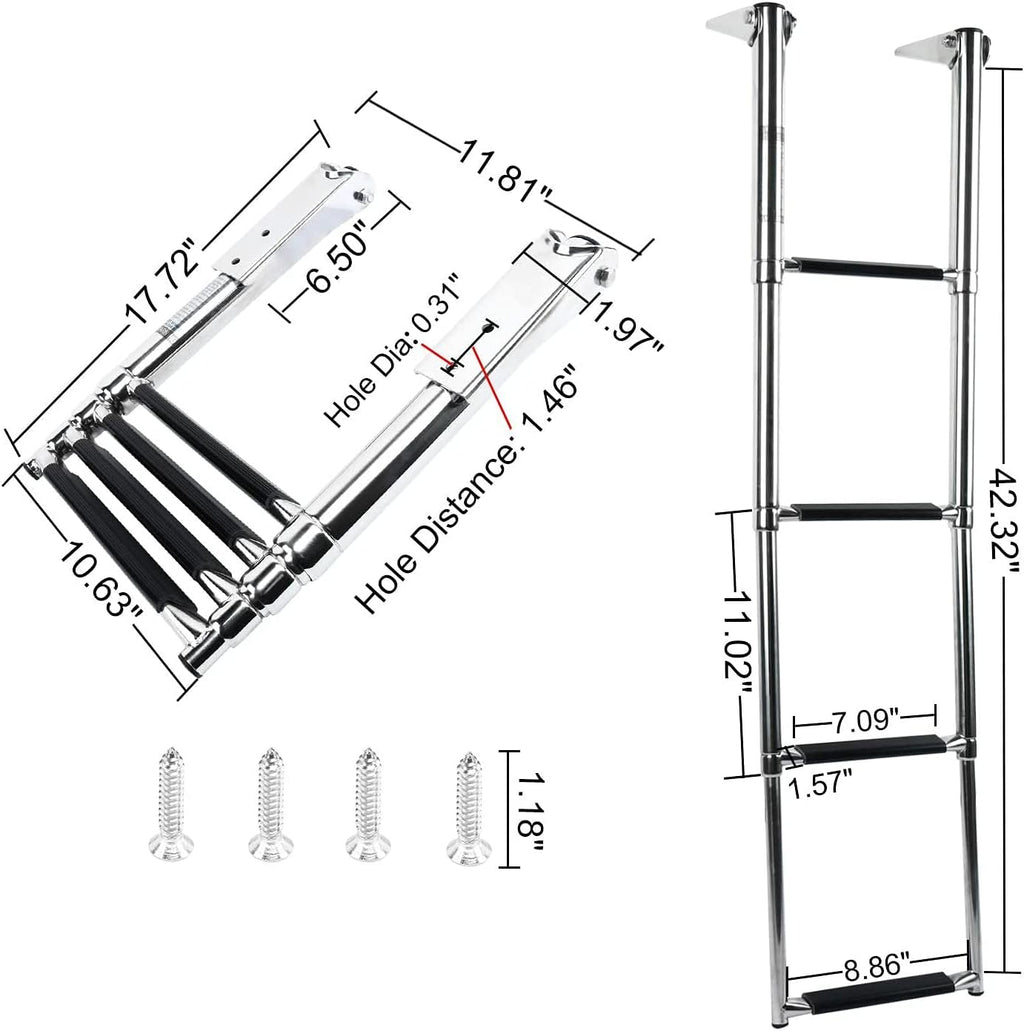 4 Step 316 Stainless Steel Telescoping Ladder with Retaining Strap Pack of 2 A4459