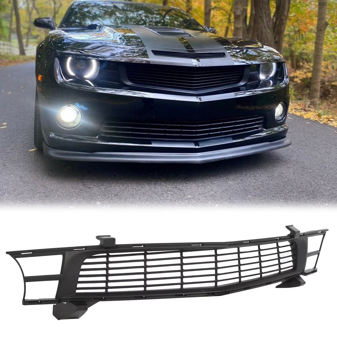 Front Heritage Bumper Upper Grille Grill Mesh for 2010-2015 Chevrolet Camaro SS LT ZL1 Dark Argent P496
