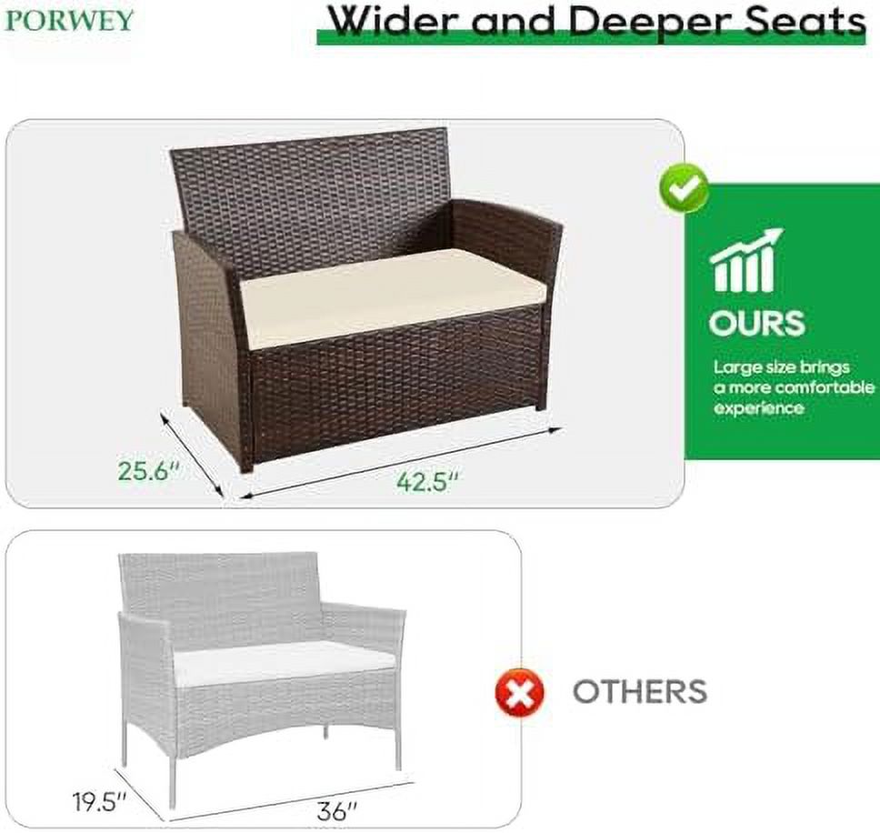 Gray Wicker 4 Pieces Sectional Sofa Set with Table and Loveseat J86121